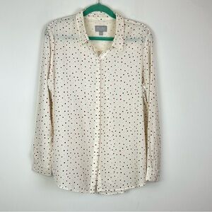 PURE Collection 100% Silk Polka Dot Preppy Whimsical Button Up Blouse 8/10